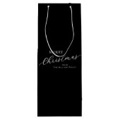 Black Modern Minimalist Merry Christmas Wijn Cadeautas (Achterkant)