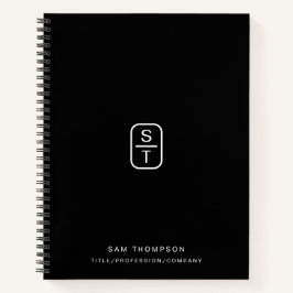 Black Modern Minimalist Monogram Initialen Notitieboek
