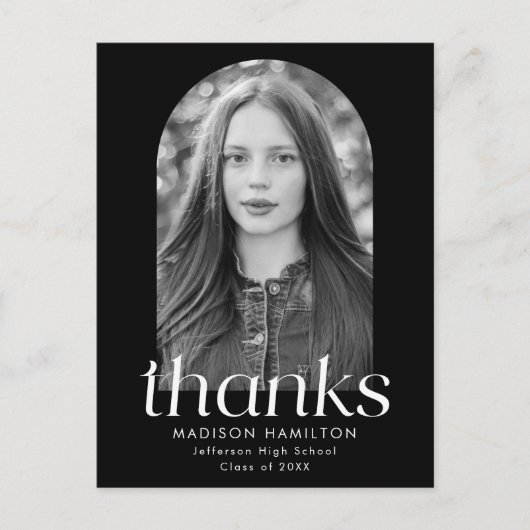 Black Modern Minimalist Photo Afstuderen Hartelijk Briefkaart (Voorkant)