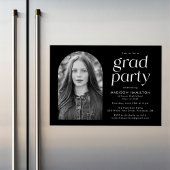 Black Modern Minimalist Photo Graduparty Magnetische Uitnodiging