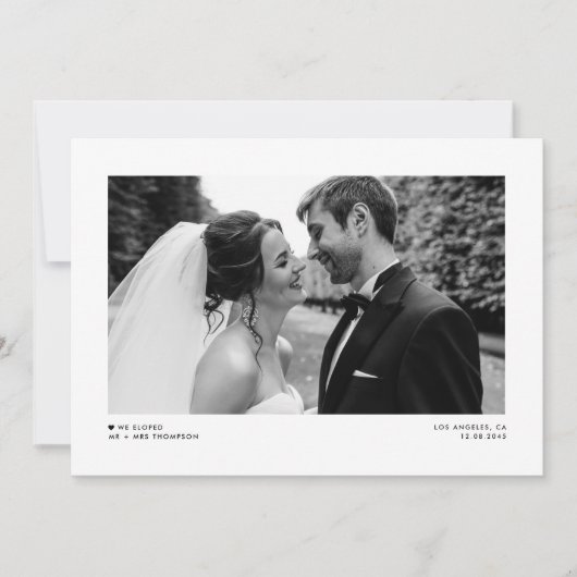 Black Modern minimalist Photo Wedding Elopement Aankondiging (Voorkant)