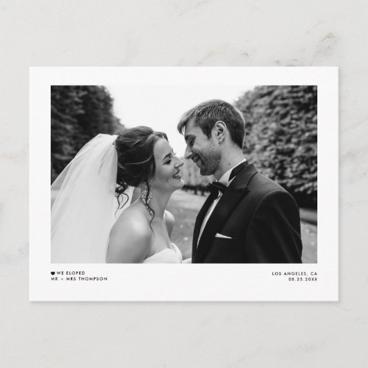 Black Modern minimalist Photo Wedding Elopement Aankondigingskaart (Voorkant)