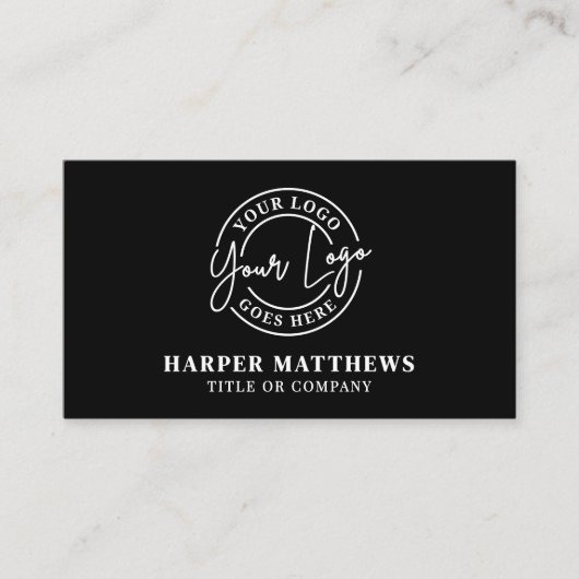 Black Modern Minimalist Professional Logo QR Code Visitekaartje (Voorkant)