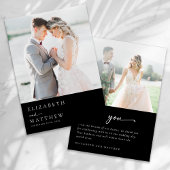 Black Modern Minimalist Script Photo Wedding Bedankkaart
