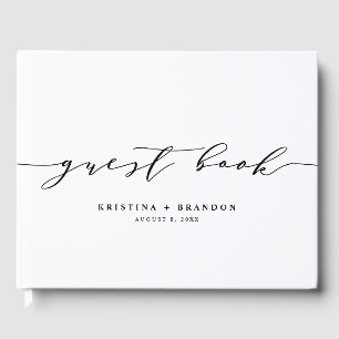 Black Modern Minimalist Script Photo Wedding Gastenboek