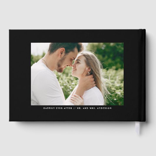 Black Modern Minimalist Script Photo Wedding Gastenboek (Achterkant)