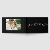 Black Modern Minimalist Script Photo Wedding Gastenboek (Volledig)