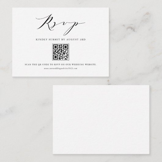 Black Modern Minimalist Script QR-code RSVP Informatiekaartje (Voorkant / Achterkant)