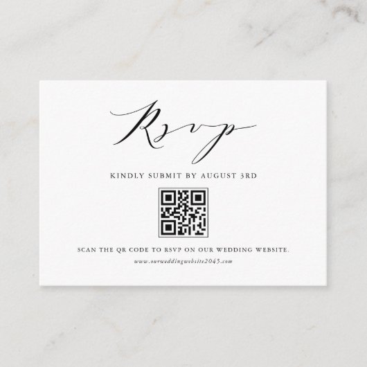 Black Modern Minimalist Script QR-code RSVP Informatiekaartje (Voorkant)