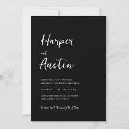 Black Modern Minimalist Script Wedding Kaart