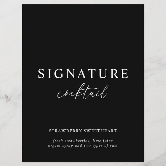 Black Modern Minimalist Signature Cocktail Sign (Voorkant)