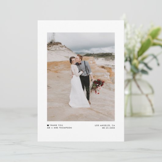 Black Modern minimalist Typography Photo Wedding Bedankkaart (Staand voorkant)