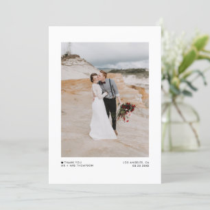 Black Modern minimalist Typography Photo Wedding Bedankkaart