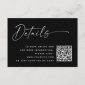 Black Modern Minimalist Wedding Details | QR Code Informatiekaartje (Voorkant)