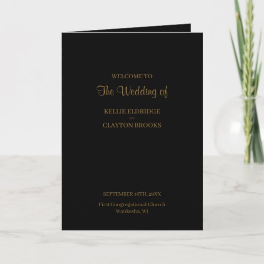 Black Modern minimalist Wedding Folded Program Programma (Voorkant)