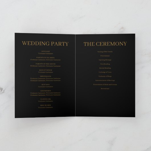 Black Modern minimalist Wedding Folded Program Programma (Binnen)