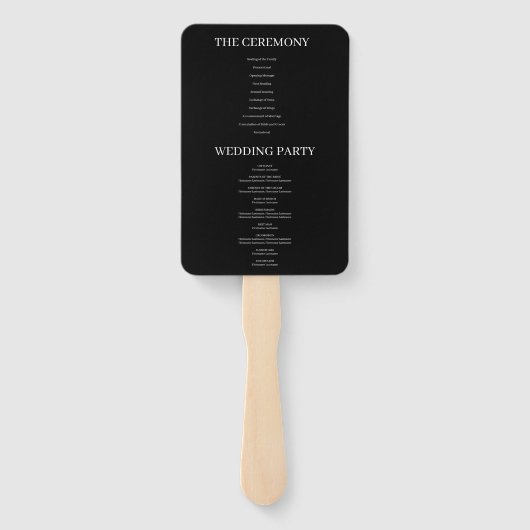 Black Modern minimalist Wedding Program Hand Fan Handwaaier (Achterkant)