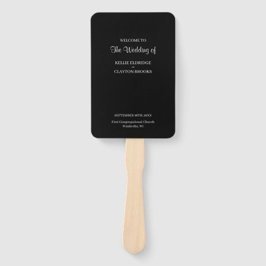 Black Modern minimalist Wedding Program Hand Fan Handwaaier (Voorkant)