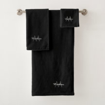 Black Modern Monogram Bath Towel Set