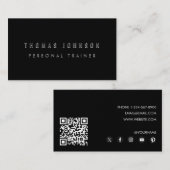 Black Modern Personal Trainer Fitness QR-code Visitekaartje (Voorkant / Achterkant)