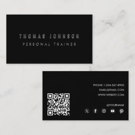 Black Modern Personal Trainer Fitness QR-code Visitekaartje