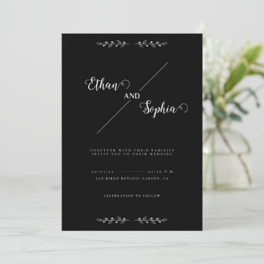 Black Modern Personalized Wedding Kaart (Staand voorkant)