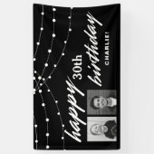 Black Modern Photo 30th Birthday Party Spandoek (Verticaal)