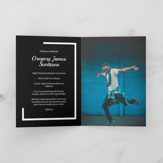 Black Modern Photo Afstuderen Invitation (Binnen)