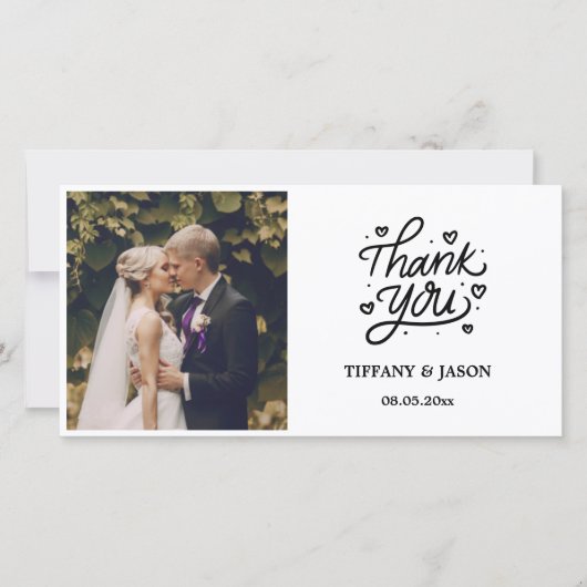 Black Modern Photo Calligraphy Heart minimalist Bedankkaart (Voorkant)