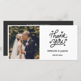 Black Modern Photo Calligraphy Heart minimalist Bedankkaart