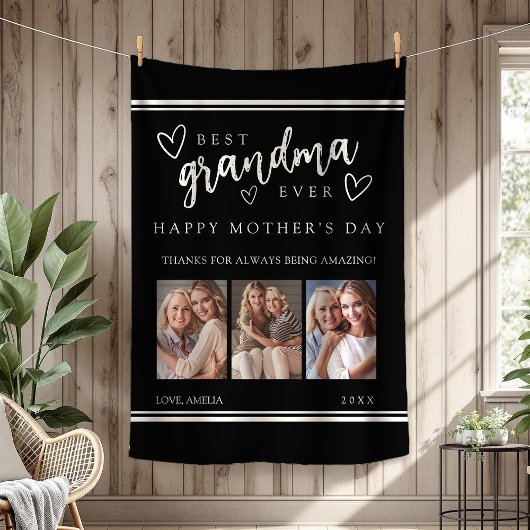 Black Modern Photo Collage Best Grandma Ever Fleece Deken