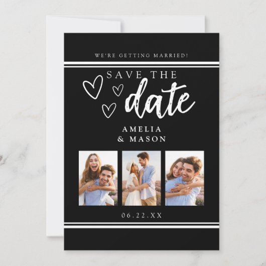 Black Modern Photo Collage Save the Date Feestdagenkaart (Voorkant)