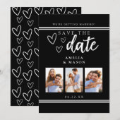 Black Modern Photo Collage Save the Date Feestdagenkaart (Voorkant / Achterkant)