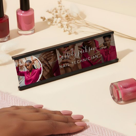 Black Modern Photo Collage Script Kalligrafie Naam Bureau Naambordje