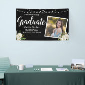 Black Modern Photo Floral String Lights Afstuderen Spandoek (Beurs)