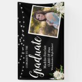 Black Modern Photo Floral String Lights Afstuderen Spandoek (Verticaal)