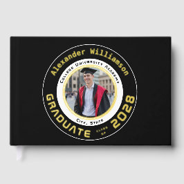 Black Modern Photo Graduation Gold Foil Guest Book Gastenboek