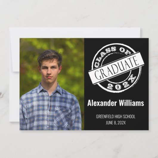 Black Modern Photo Graduation Party Kaart (Voorkant)