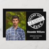 Black Modern Photo Graduation Party Kaart (Voorkant / Achterkant)