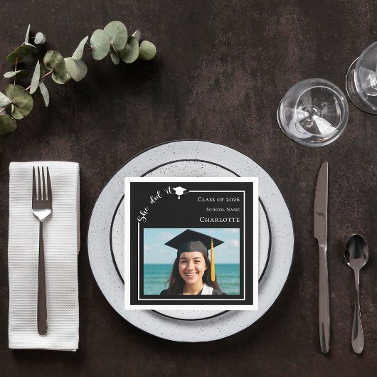 Black modern photo Graduation Party Servet