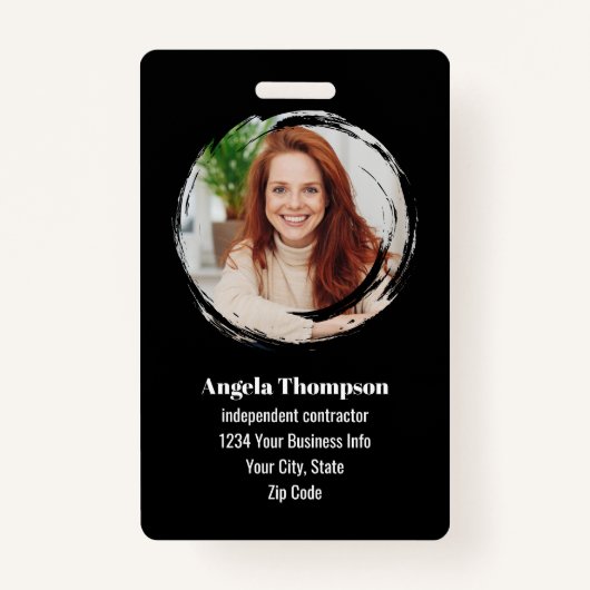 Black Modern Photo QR Code Employee Badge (Voorkant)