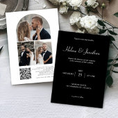 Black Modern Photo QR Code Wedding Kaart