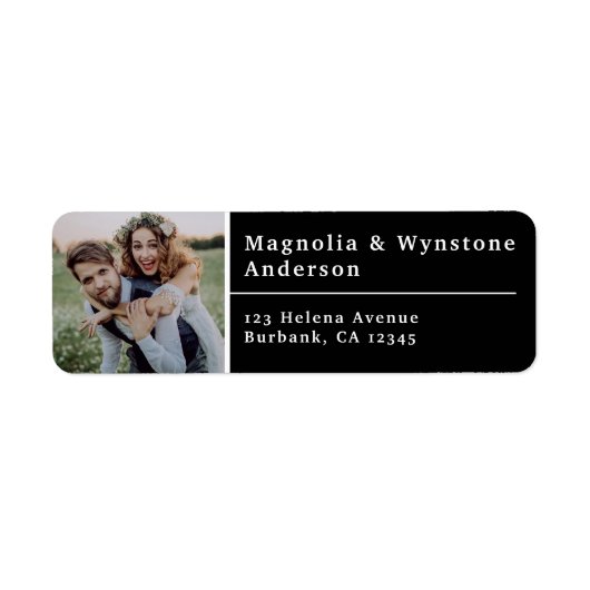 Black Modern Photo Wedding Return Label (Voorkant)