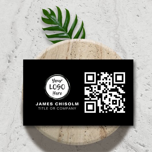 Black Modern Professional Business Logo QR-code Visitekaartje
