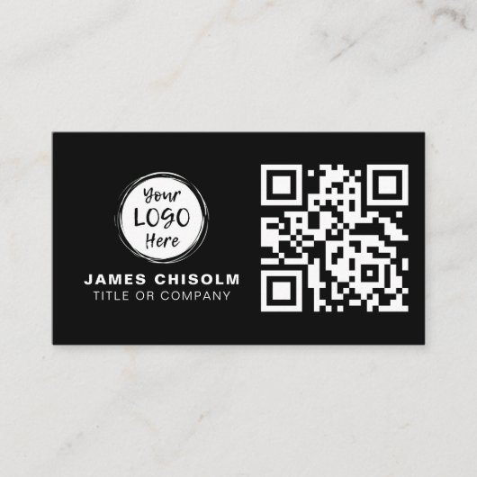 Black Modern Professional Business Logo QR-code Visitekaartje (Voorkant)