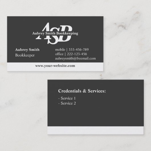 Black Modern Professional Monogram Visitekaartjes (Voorkant / Achterkant)