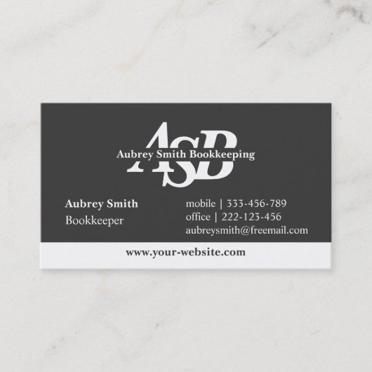 Black Modern Professional Monogram Visitekaartjes (Voorkant)