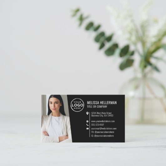 Black Modern Professionele QR Code Foto Logo Visitekaartje (Staand voorkant)