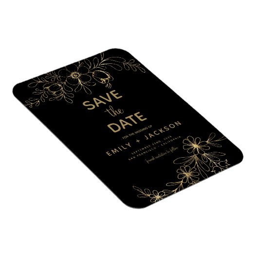 Black Modern Save the Date Floral Gold Foil Magneet (Rechterzijde)