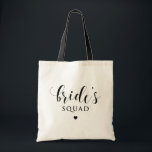 Black Modern Script Bride's Squad Heart Canvas tas<br><div class="desc">Stijlvolle bruiloft canvas tas met zwarte moderne kalligrafie met hartaccent. Het perfecte cadeau voor bruiloften en vrijgezellenfeesten.</div>
